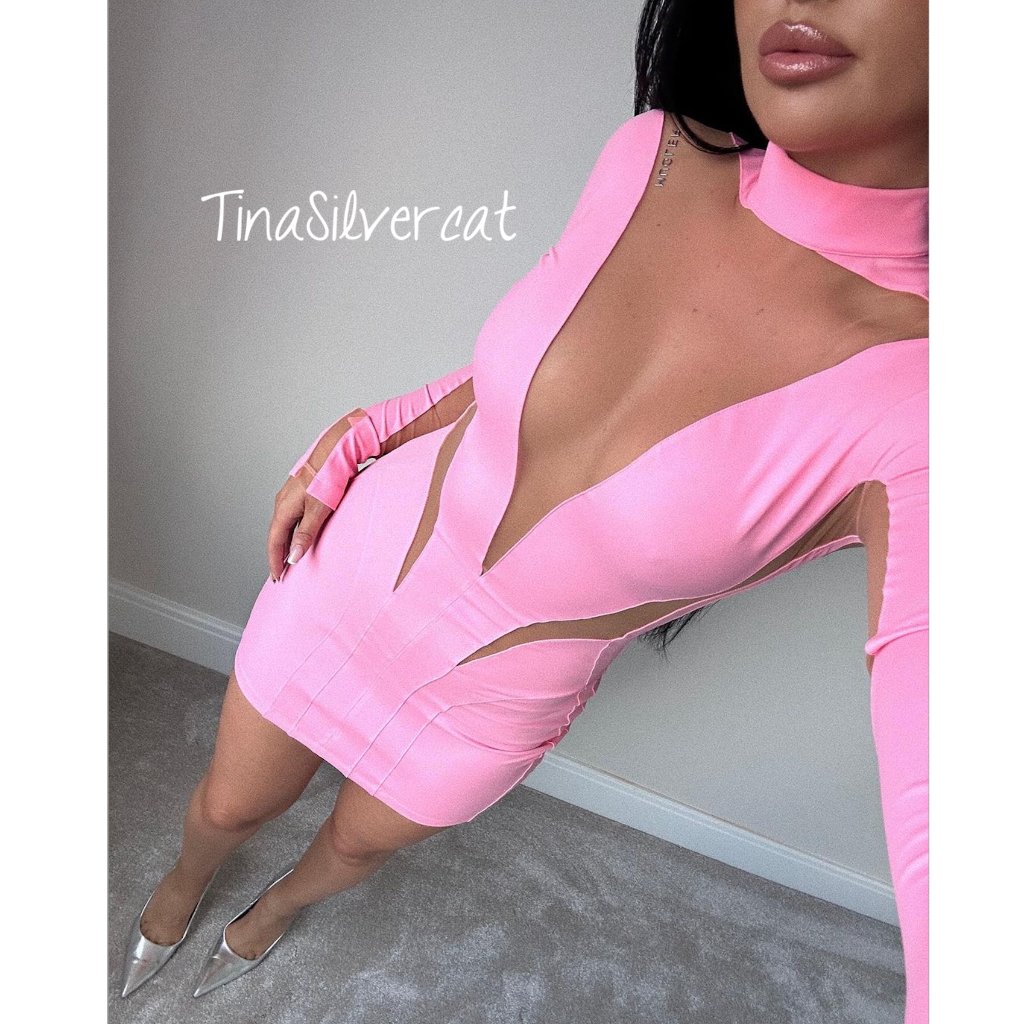 Mugler H&M Mesh-Paneled Mini Dress Pink Sz S Nwt — image 3 of 8